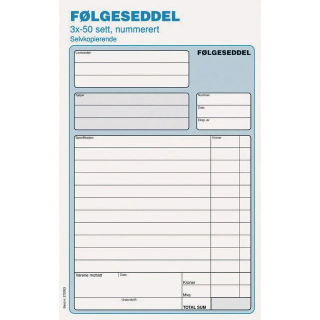 Følgeseddel EMO A5 selvkopi. 3x50s num