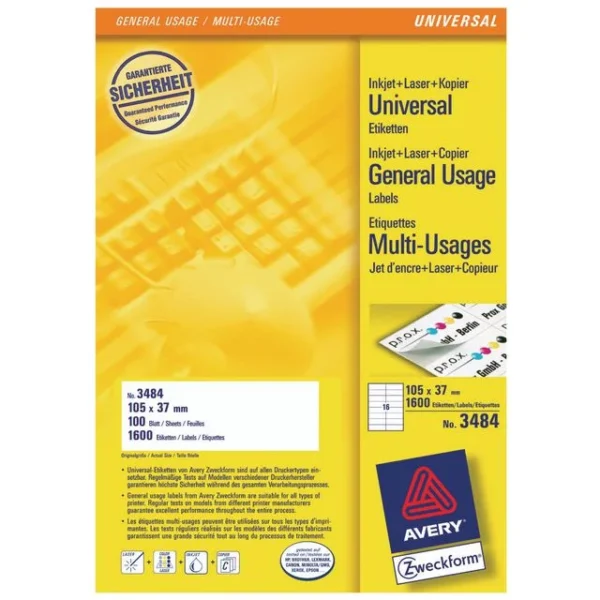 Etikett AVERY Ultragrip 105x37mm (1600)