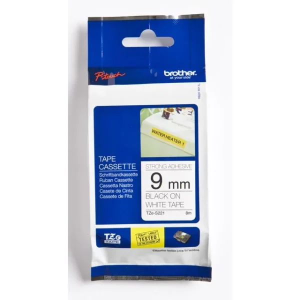 Tape BROTHER TZe-S221 9mmx8m sort/hvit