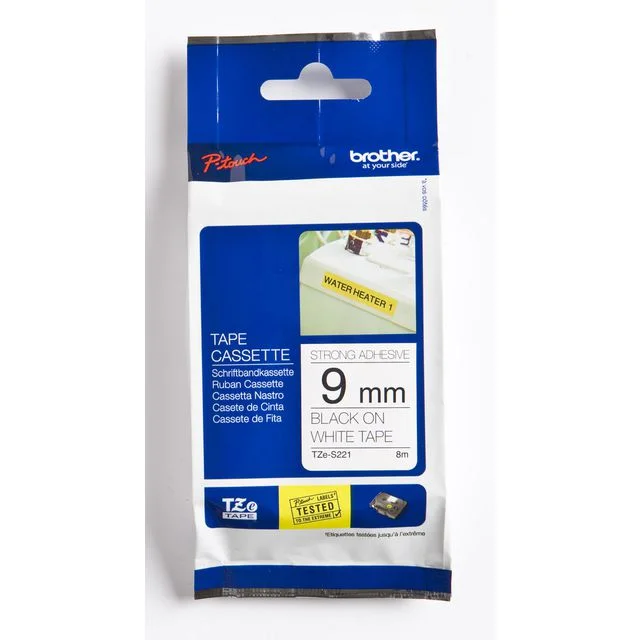Tape BROTHER TZe-S221 9mmx8m sort/hvit - Bilde 2