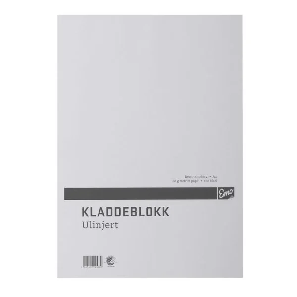 Kladdeblokk EMO A4 60g 100 blad ulinjert