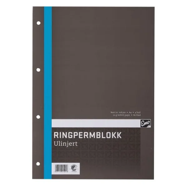 Ringpermblokk EMO A4 70g 80bl ulinjert