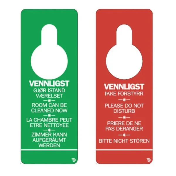 Dørskilt for hotellrom plast rød/grøn
