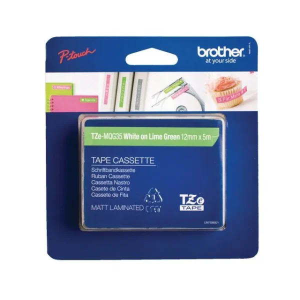 Tape BROTHER TZe-MQG35 12mmx5m hvit/lime