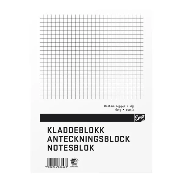 Kladdeblokk EMO A5 60g 100 blad ruter