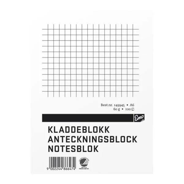 Kladdeblokk EMO A6 60g 100 blad ruter