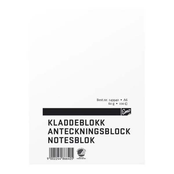 Kladdeblokk EMO A6 60g 100 blad ulinjert