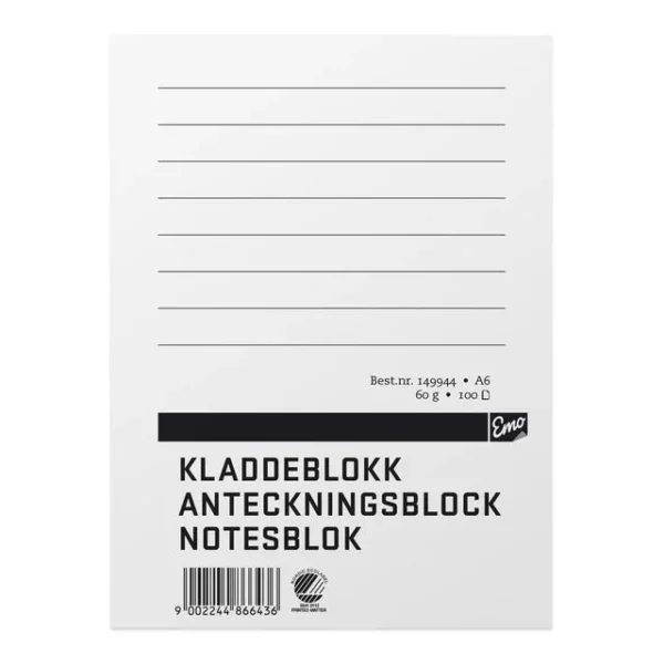 Kladdeblokk EMO A6 60g 100 blad linjer