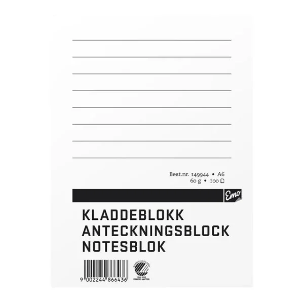 Kladdeblokk EMO A6 60g 100 blad linjer
