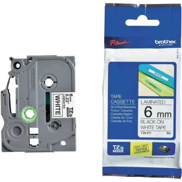 Tape BROTHER TZe-211 6mmx8m sort på hvit