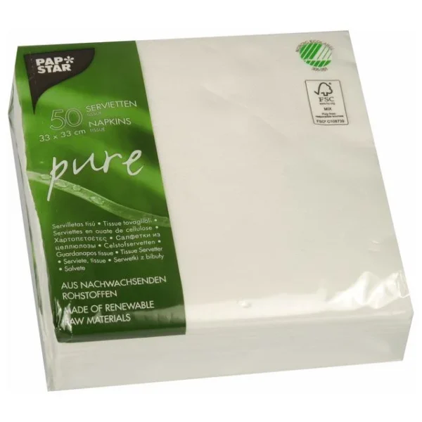 Serviett PURE 33x33cm hvit (50)