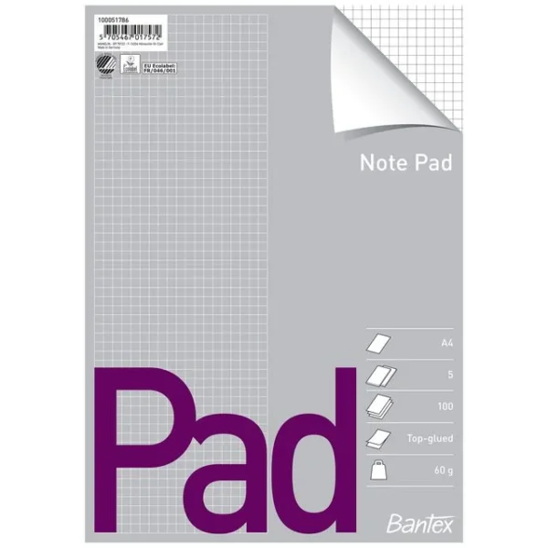 Notatblokk BANTEX A4 rutet 60g topplimt