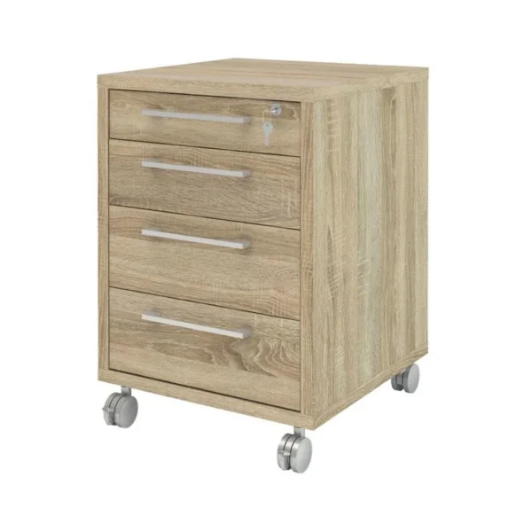 Skuffeseksjon PRIMA m/hjul 4 sk eik