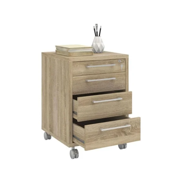 Skuffeseksjon PRIMA m/hjul 4 sk eik