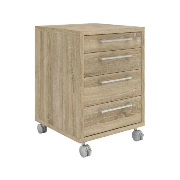 Skuffeseksjon PRIMA m/hjul 4 sk eik