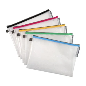 Oppbevaringslomme plast glidelås A4 ass