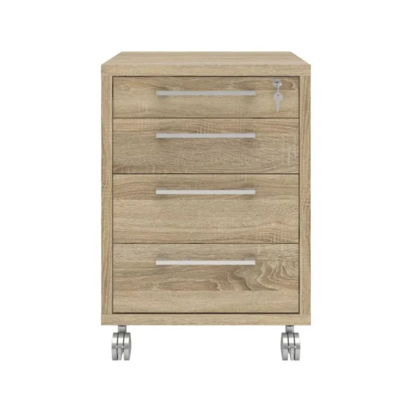 Skuffeseksjon PRIMA m/hjul 4 sk eik