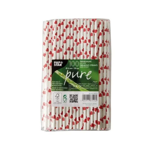 Sugerør PAPSTAR papir 20cm hjerte(100)