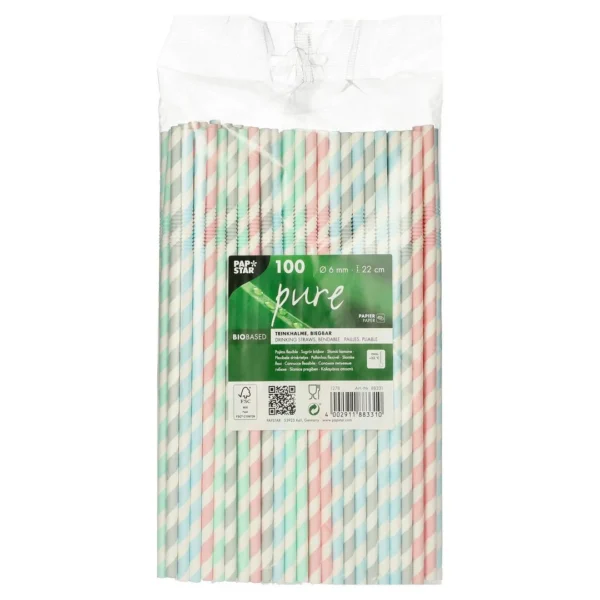 Sugerør PAPSTAR 22cm striper (100)