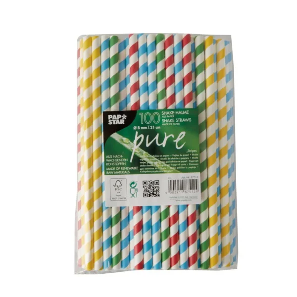 Sugerør PAPSTAR 21cm assortert (100)