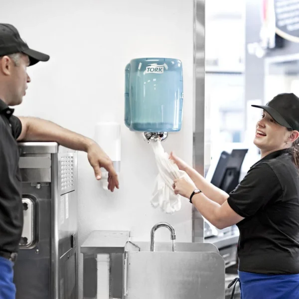 Dispenser TORK senterrull W2 hvit/turkis