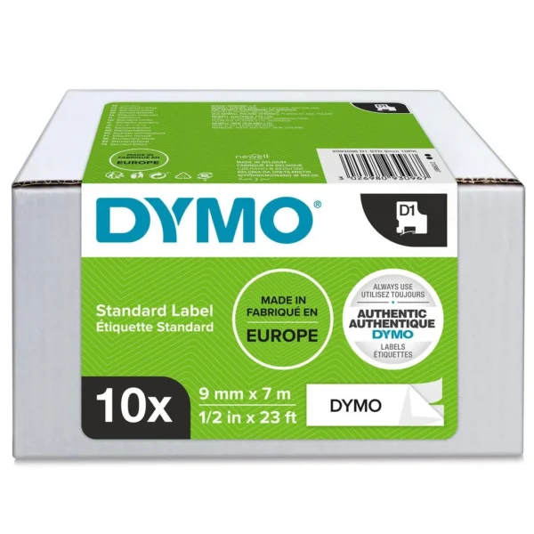 Tape DYMO D1 9mm x 7m sort/hvit (10)