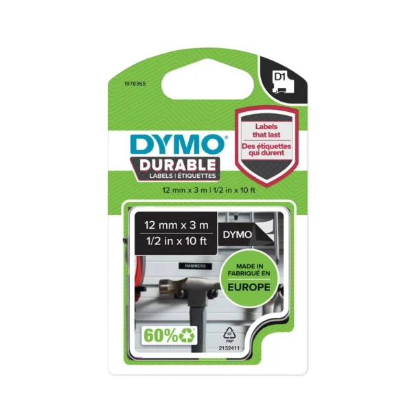 Tape DYMO D1 12mm x 3m hvit/sort
