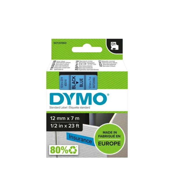 Tape DYMO D1 12mm x 7m sort/blå