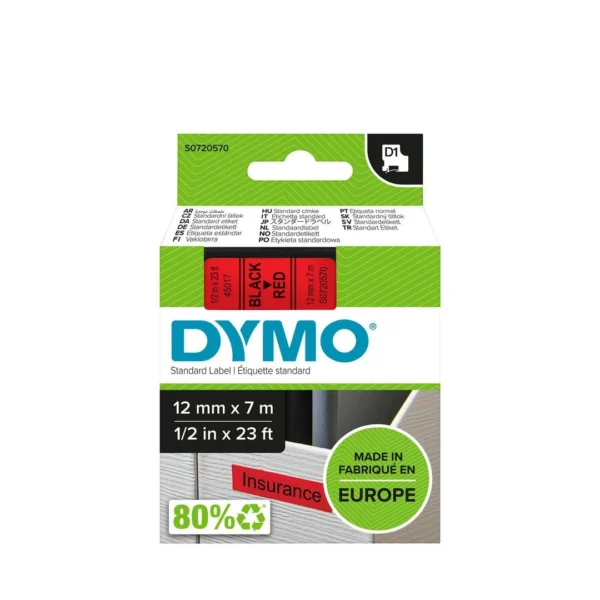 Tape DYMO D1 12mm x 7m sort/rød