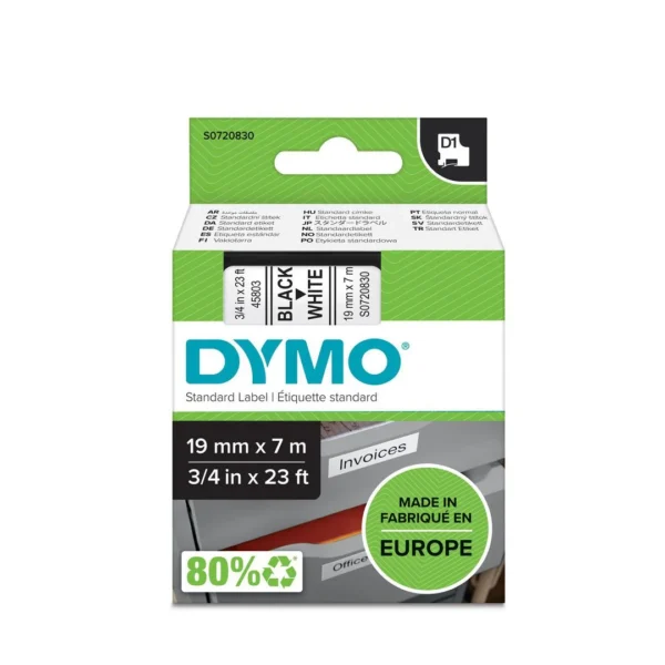 Tape DYMO D1 19mm x 7m sort/hvit