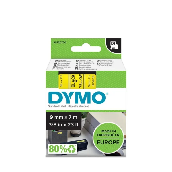 Tape DYMO D1 9mm x 7m sort/gul