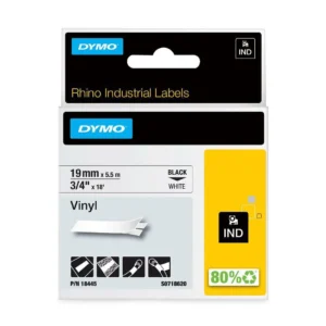 Tape DYMO Rhino vinyl sort/hvit 19mm