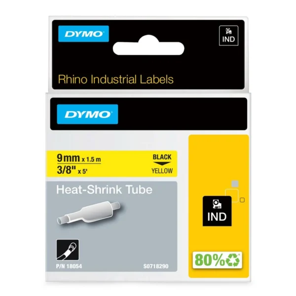 Tape DYMO Rhino kabelmerk.sort/gul 9mm