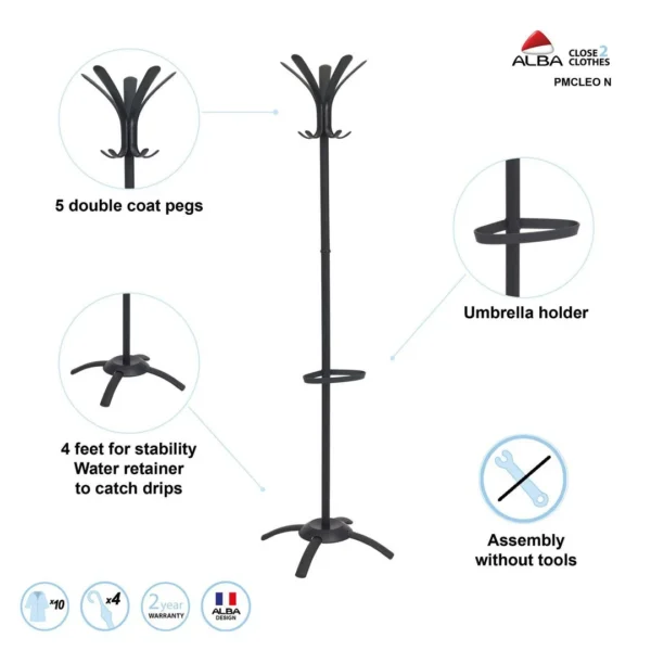 Stumtjener ALBA 10 kroker 175cm sort