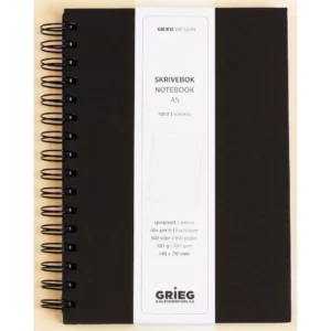 Notatbok GRIEG A5 100g 160s ruter sort