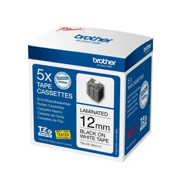 Tape BROTHER TZE231M5 12mm sort/hvit (5)