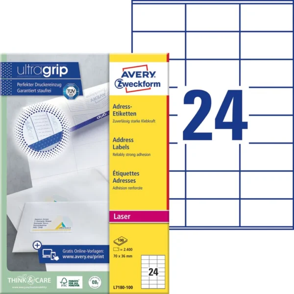 Etikett AVERY laser 70x36mm (2400)