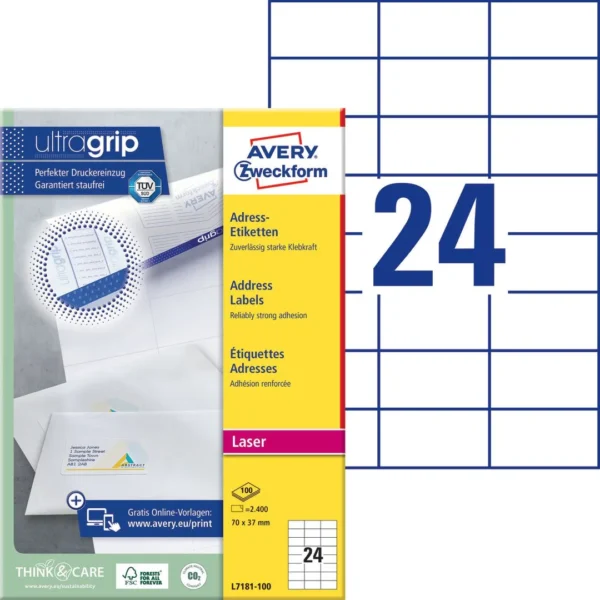 Etikett AVERY laser 70x37mm (2400)