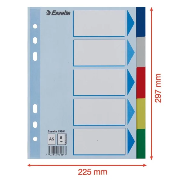 Skilleblad ESSELTE A5 PP 5-delt 5frg
