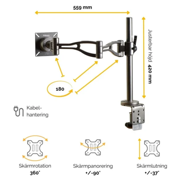 Skjermarm FELLOWES Vista singel