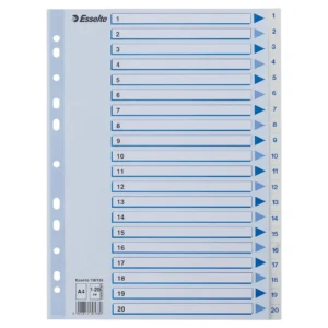 Register ESSELTE A4 plast 1-20 blå/hvit