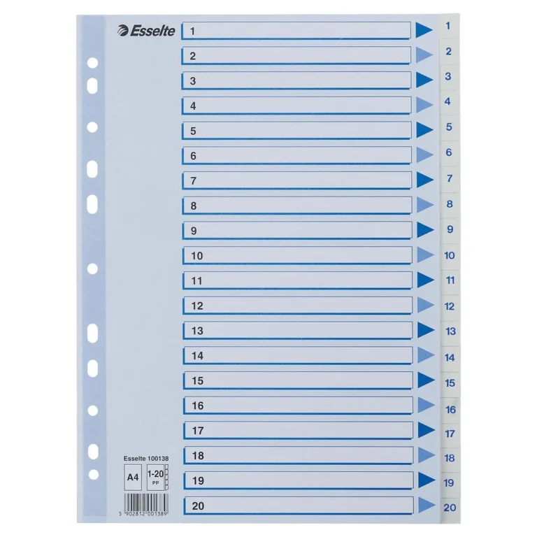 Register ESSELTE A4 plast 1-20 blå/hvit
