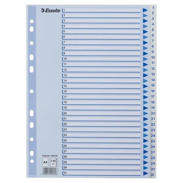 Register ESSELTE A4 plast 1-31 blå/hvit