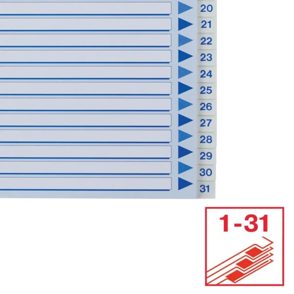 Register ESSELTE A4 plast 1-31 blå/hvit