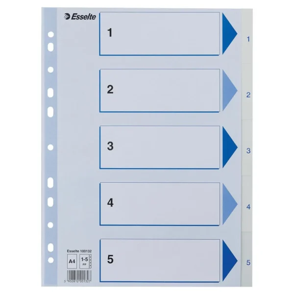 Register ESSELTE A4 plast 1-5 blå/hvit