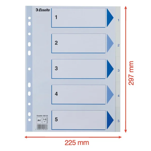 Register ESSELTE A4 plast 1-5 blå/hvit