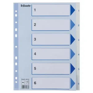 Register ESSELTE A4 plast 1-6 blå/hvit