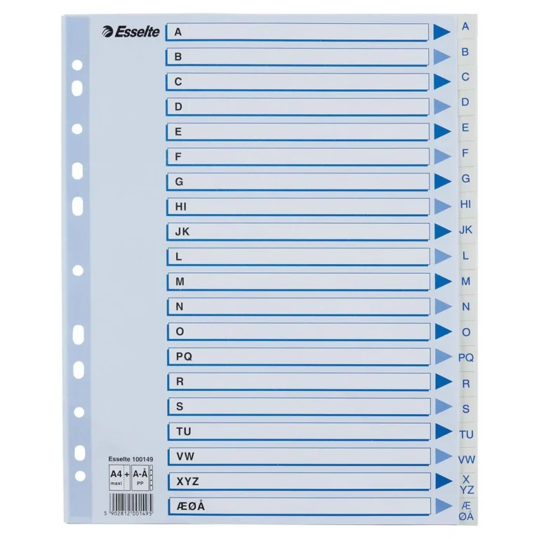 Register ESSELTE A4 plast maxi A-Å hvit
