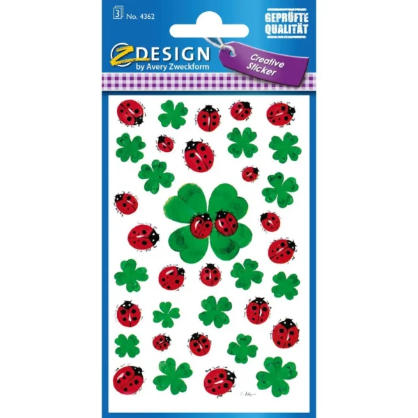 Etikett AVERY dekor kløver marihøne (3)