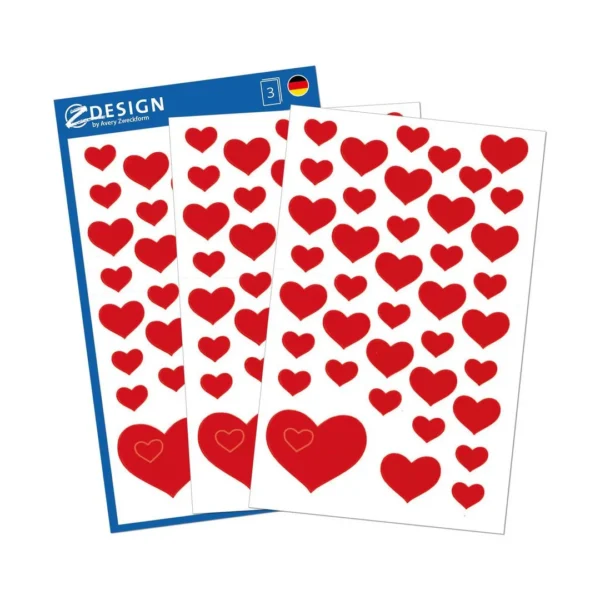 Etikett AVERY dekor røde hjerter (3)